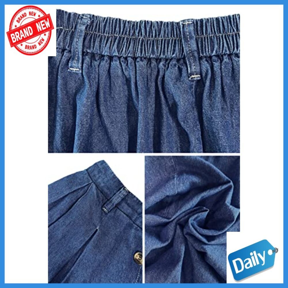 Pleated A-Line Midi Skirt with Elastic Waist and Pockets - Picture 5 of 7